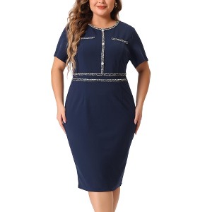 Agnes Orinda Women's Plus Size Retro Sheath Short Sleeve Business Pencil Bodycon Dresses - 1 of 4