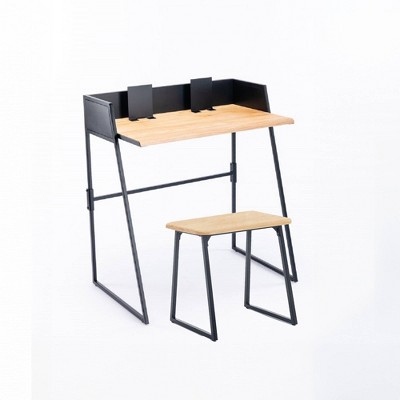 2pc Aero Desk Set Natural - Boraam: Compact, Mid-Century Modern, 36" Width, Metal Frame