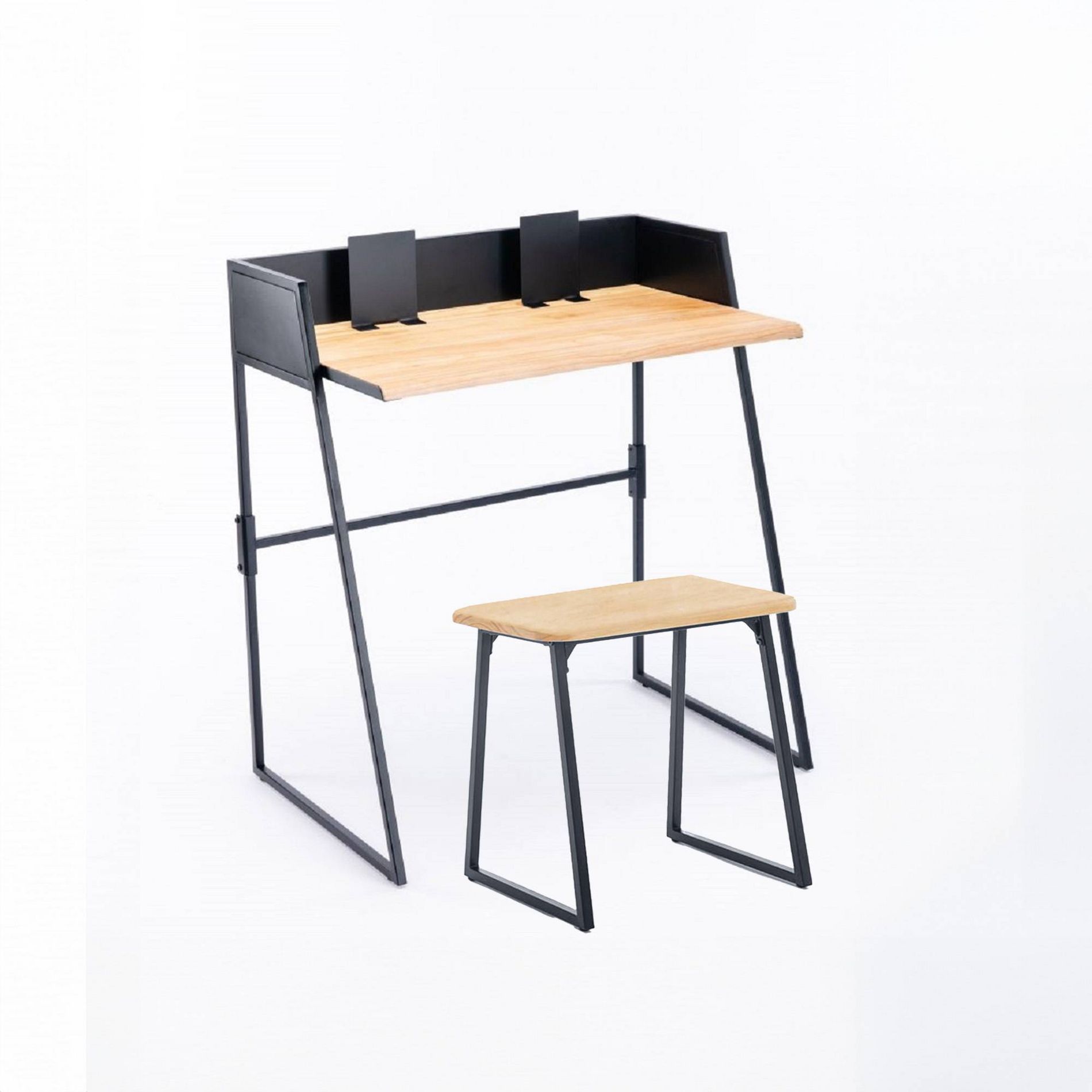 2pc Aero Desk Set Natural - Boraam: Compact, Mid-Century Modern, 36" Width, Metal Frame