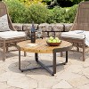 Christopher Knight Home Corona Outdoor Modern Industrial 31.5" Acacia Wood and Iron Slatted Round Coffee Table - 2 of 4