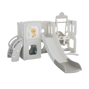 Infurnic Baby Activity Gyms, Playground Climber Slide Set with Drawing Whiteboard, Freestanding Combination for Children, Gray, 81.5"*80.3"*48.8" - 1 of 4