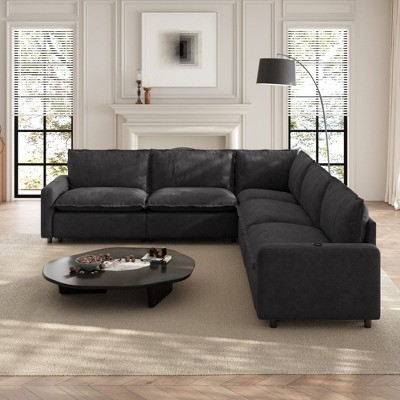 Modular Sectional Sofa with Heatable cushion Power Recliner Chair, V-Shape Sectional Corner Sofa Deep Seat Soft Couch with USB Ports for Living Room