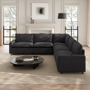 Modular Sectional Sofa with Heatable cushion Power Recliner Chair, V-Shape Sectional Corner Sofa Deep Seat Soft Couch with USB Ports for Living Room - 1 of 4