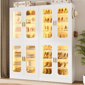Besiost Shoe Cabinet With LED Light, Closet Shoe Organizer with Adjustable Shelves - 1 of 4