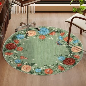 Modern Washable Area Rug, Soft Floral Floor Cover with Non Slip Backing, Low Pile Stain Resistant Floor Carpet for Living Room - 1 of 4