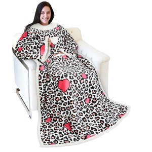 Adults Fuzzy Cozy Wearable Blanket with Sleeves Arms, Flannel Fleece Sleeved TV Wrap Blanket, Snuggly Throw for Women Men, Gift for Her - Catalonia - 1 of 4