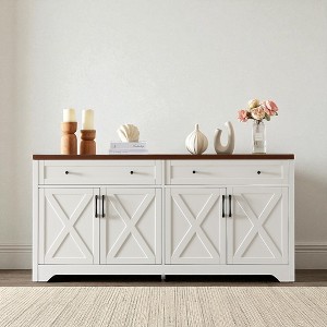 61 Inch TV Stand with Storage Cabinets and Glass Display, Modern Entertainment Center for Living Room, Bedroom, or Office, 61.3” Wide Console - 1 of 4
