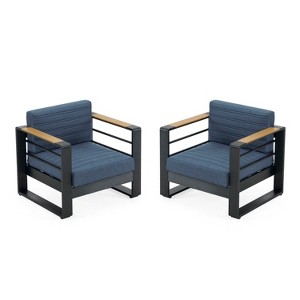 Christopher Knight Home Giovanna Outdoor Aluminum and Faux Wood Club Chair (Set of 2) - 1 of 4
