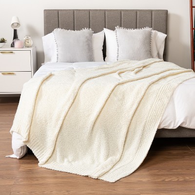 Cream Twin Reversible Fleece Knit Throw Blanket