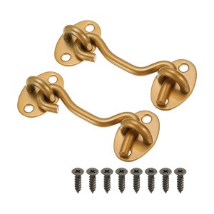 Unique Bargains Carbon Steel Carbon Steel Hook Eye Latch 2 Pcs with 8 Screws - 1 of 4