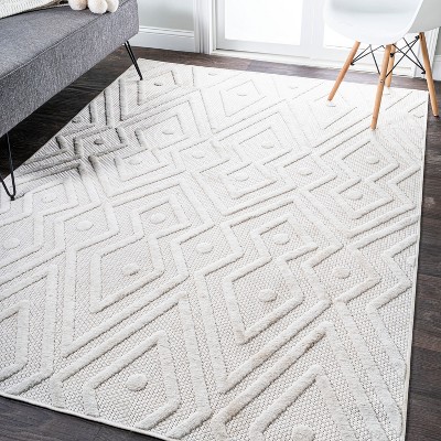 Ivory Geometric Flat Woven Synthetic Rectangular Rug