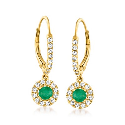 Ross-Simons 0.50 ct. t.w. Emerald and .70 ct. t.w. White Zircon Drop Earrings in 18kt Gold Over Sterling