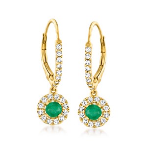 Ross-Simons 0.50 ct. t.w. Emerald and .70 ct. t.w. White Zircon Drop Earrings in 18kt Gold Over Sterling - 1 of 3