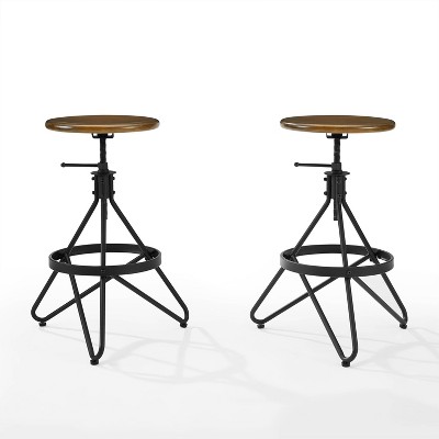 Kalen Brown Wood and Matte Black Metal Adjustable Swivel Barstool Set