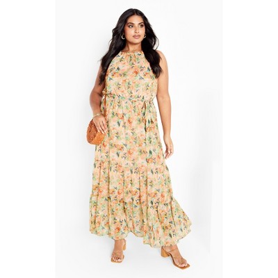 CITY CHIC Women's Plus Size Augustine Floral Print Tiered Maxi Dress With Pockets