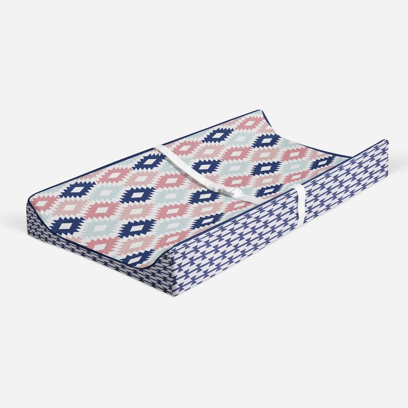 Bacati - Emma Printed Kilim Coral/Mint/Navy Quilted Changing Pad Cover, 3 of 9