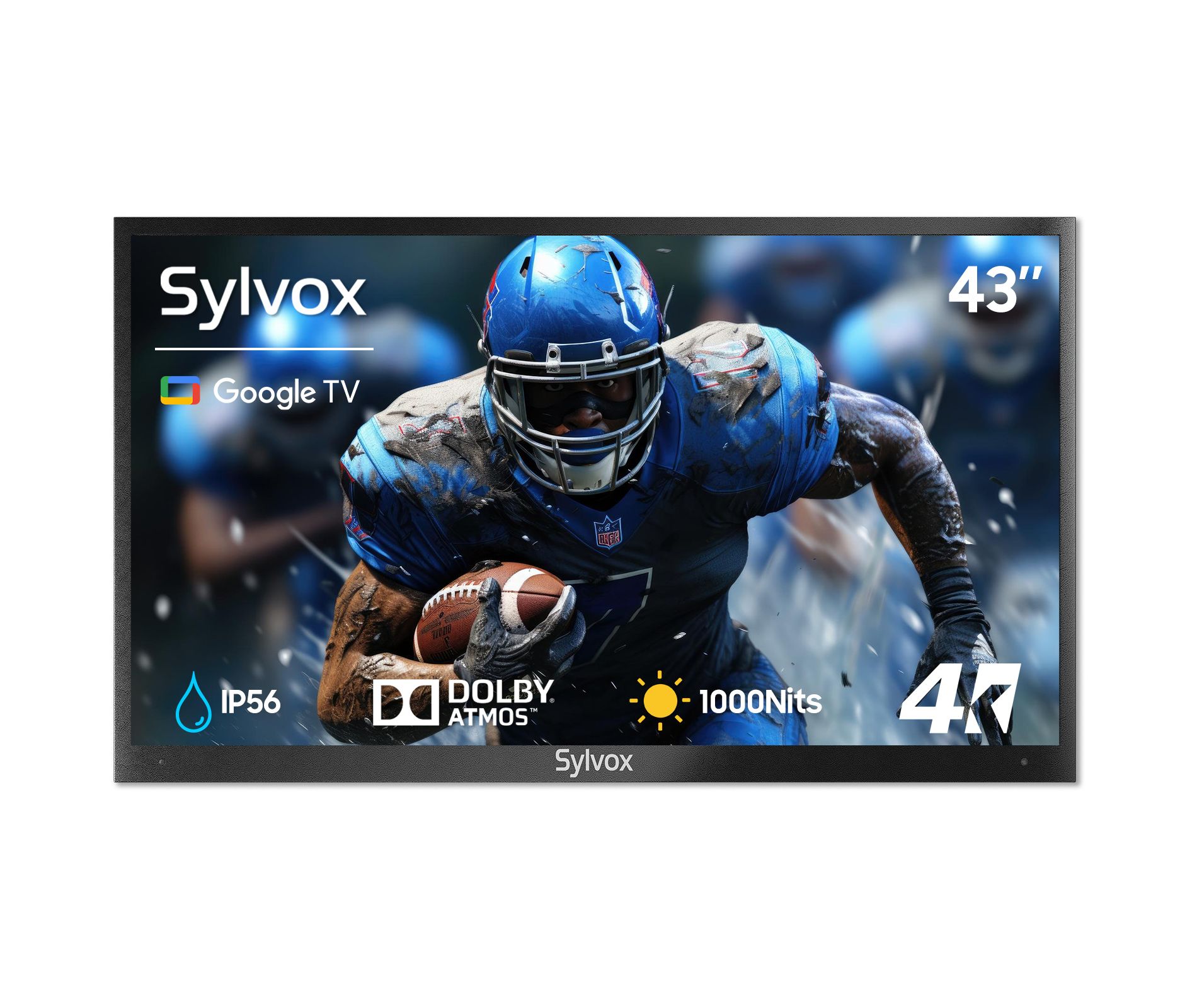 SYLVOX Outdoor Smart TV, 43" Google TV with Dobly Atmos, 4K 1000nits Outside Television, IP56 Waterproof TV for Partial Sun (Deck Pro 3.0)