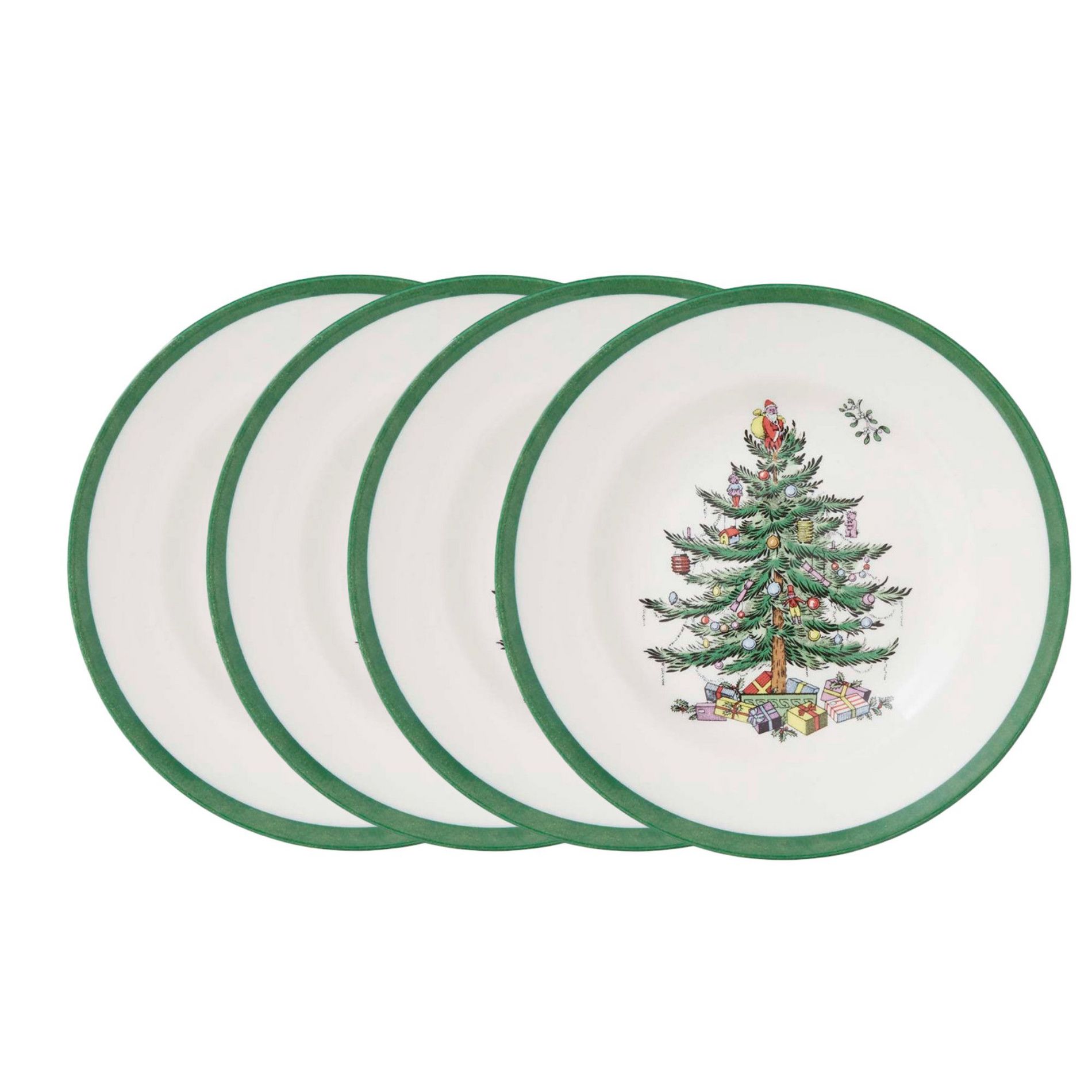 Spode Christmas Tree Bread & Butter Plate, Set of 4, Made in England, Classic Holiday Dishware, Ideal for Holiday Brunches, 6 Inch Earthenware Plates