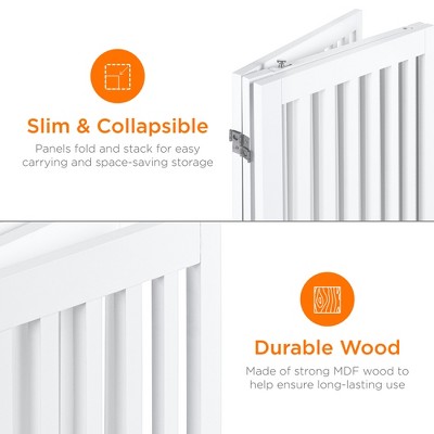 White Freestanding Solid Wood Pet Gate with Swing Door