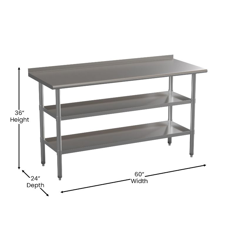 Emma and Oliver NSF Certified Stainless Steel 18 Gauge Work Table with 1.5" Backsplash and Undershelves, 5 of 10