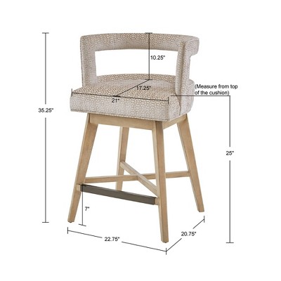 Glenwood Cream Swivel Counter Stool with Wood Legs and Metal Kickplate