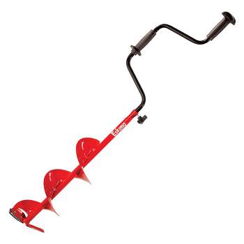 Eskimo HD06 6 Inch Dual Flat Blade Ice Fishing Hand Auger with Blade Protector, Cross Bolt Takedown Design, and Handle and Pommel Knob, Red
