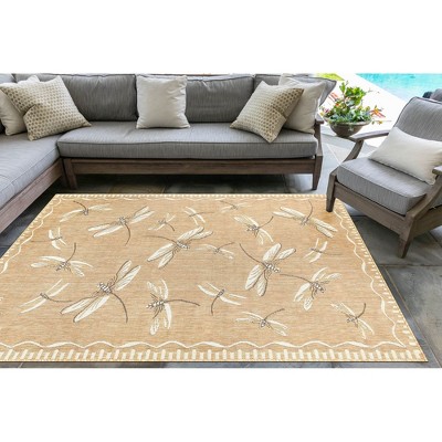 Sand Flatwoven Rectangular Synthetic Dragonfly Indoor/Outdoor Rug