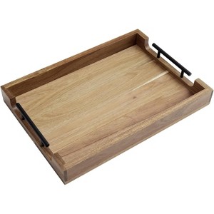 Acacia Serving Tray with Metal Handles, 17 in Wood Serving Tray for Coffee Bar, Serving Tray Toiletry Platter, Storage Tray for Kitchen Bedroom - 1 of 4