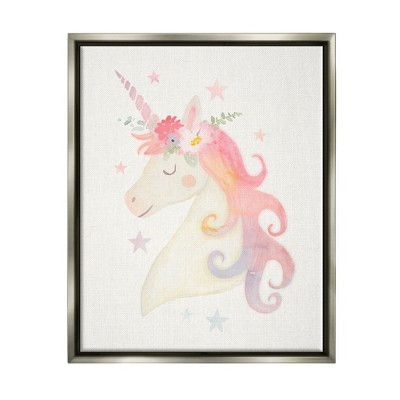 Stupell Industries Charming Unicorn Smiling Flower Crown Stars DesignFloater Canvas Wall Art