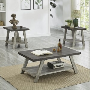 Athens Contemporary 3-Piece Wood Shelf Coffee Table Set in Weathered Walnut and Gray - 1 of 1