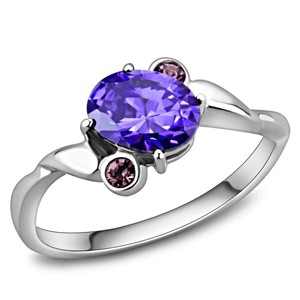 Slickblue Polished Stainless Steel Ring, Tanzanite CZ with Purple Accents, Classic Oval Style, Sizes 5-9 - 1 of 4