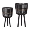 Sagebrook Home 19"/23" Set of 2 Bamboo Wood Planters on Stands, Indoor Outdoor, Black, Tri-Footed Wicker Bamboo Planters Baskets for Garden, Patio, - 3 of 4