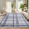 Large 9x12 Machine Washable Rug with Rubber Backing Stain-Resistant Geometric Dining Room Rug Ultra-Soft Plaid Neutral Accent Carpet for Living Room - 3 of 4