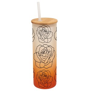 Elanze Designs Rose Flower Garden Wrap-Around Design 25 Ounce Frosted Gradient Glass On-The-Go Coffee Travel Skinny Tumbler Mug Cup, Bamboo Lid and - 1 of 1