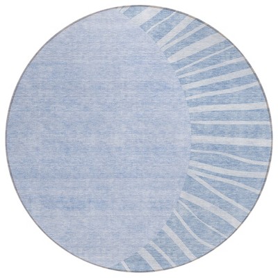Denim Blue And Sky Blue Abstract Washable Indoor Outdoor Area Rug