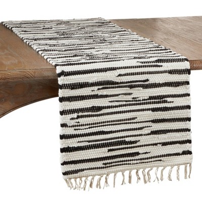 72" x 16" Cotton Zebra Chindi Table Runner Black/White - Saro Lifestyle