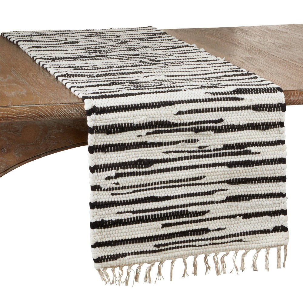Photos - Tablecloth / Napkin 72" x 16" Cotton Zebra Chindi Table Runner Black/White - Saro Lifestyle