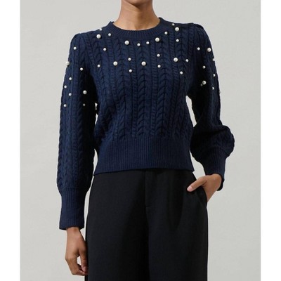 Women's Pearl Round Neck Sweater - SUGARLIPS