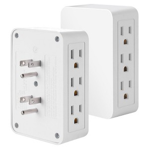 Itopfox 6 Outlet Wall Adapter, UL Listed 3-Prong Grounded Outlet to The Side, Wall Plug Side Access Adapter, 6 Way Outlet Extender Tap, White - 1 of 4