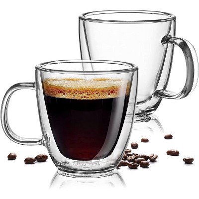 Zulay Double Wall 5.4oz Glass Espresso Mugs Set of 2 - Insulated Clear Coffee Mugs With Handle & Suspended Base Design - Thick Expresso Coffee Cups