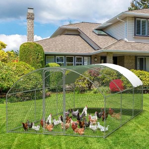 Large Metal Chicken Coop, Walk-in Poultry Cage with Cover, Dome Roof Hen House with Security Lock, Chicken Run for Backyard, 9.8' x 6.5' x 6.5' - 1 of 4