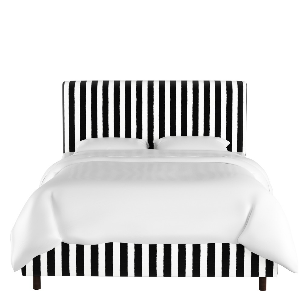 Photos - Bed Skyline Furniture Full Olivia Striped Upholstered  Black/White: Linen &