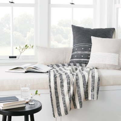 Contrast Edge Stripe Throw Blanket Railroad Gray/Cream - Hearth &#38; Hand&#8482; with Magnolia_1