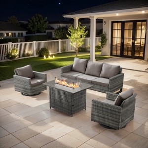 4 Pieces Patio Furniture Set with Fire Pit Table, Outdoor Furniture Set with Rocking Swivel Chairs, Wicker Patio Set with 4'' Thickened Cushion - 1 of 4