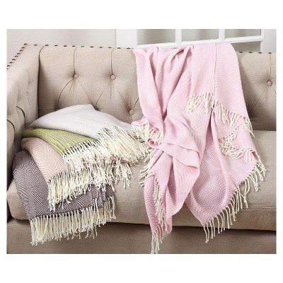 Pink Herringbone Tassel Fringe Full Throw Blanket