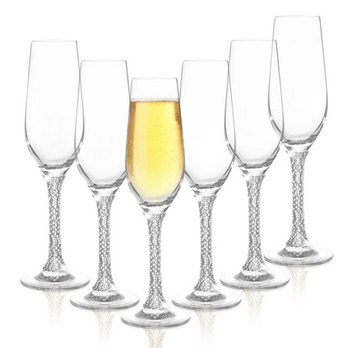 Berkware Luxurious Crystal Champagne Flutes with Elegant Silver Rhinestone  Embellished Stem - 8oz (Set of 6)