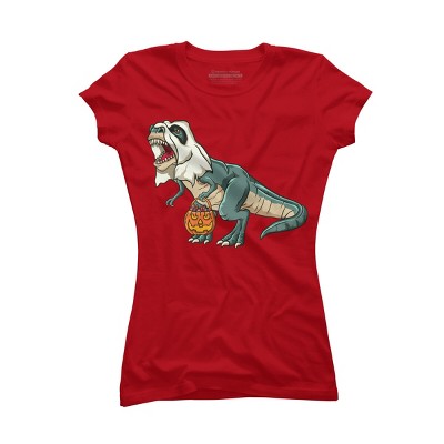 Junior's Design By Humans Trex Ghost Costume Design Funny Halloween Dinosaur By Threadlets T-Shirt