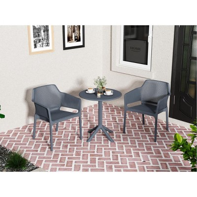 DOMETOUR 3 piece plastic arm chair Bistro GRS Premium Ocean Plastic, Charcoal