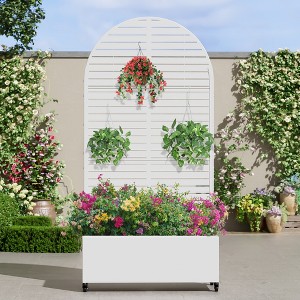 Wooakway 72"H Arch Metal Planter Box with Trellis Raised Garden Bed with Arbor Privacy Screen with Wheels - 1 of 4
