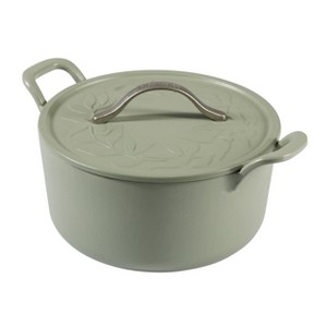 Bloomhouse 7 Qt Cast Iron Dutch Oven W/ Embossed Lid, European Enamel, & Olive Wood Trivet - 1 of 4